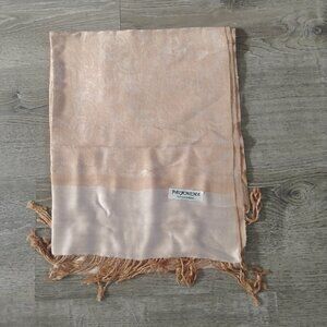 100% Pashmina Floral Damask Scarf - Champagne Gold Fringe Shawl
